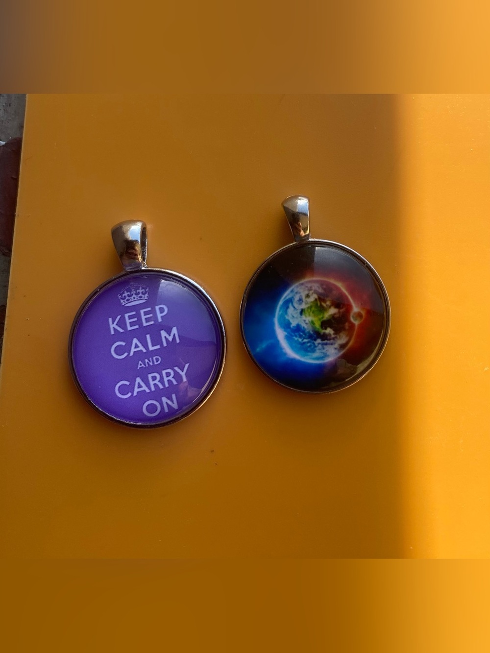 2 Piece Bundle of Glass Cabochon Charm Pendants / Keychain / DIY Jewelry